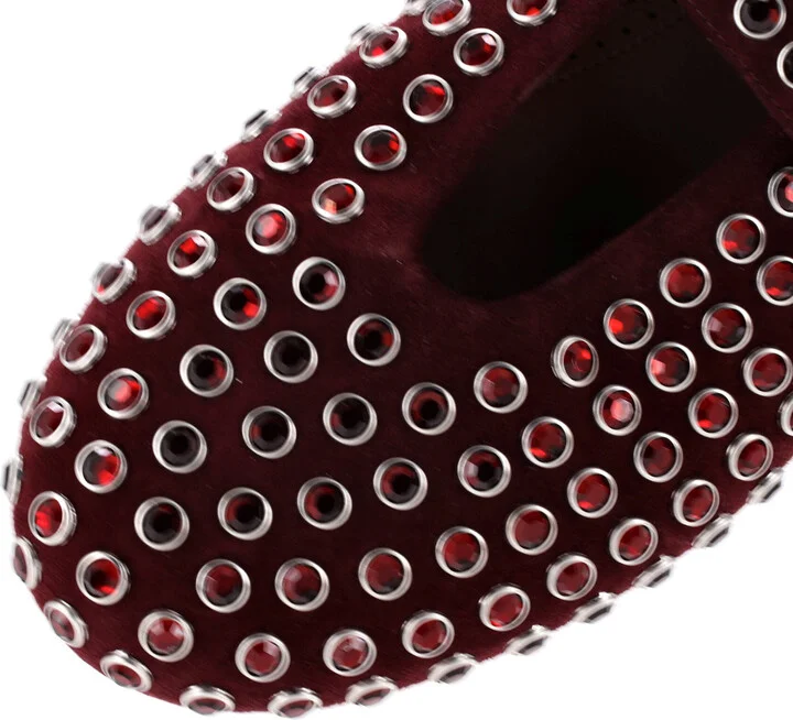 Alaia Women's Buckle Ballerina Flats Suede with Crystals - Image 5