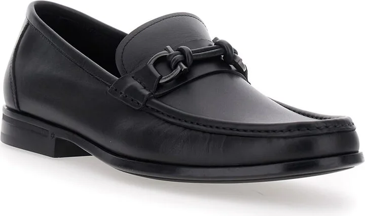 'alain' Black Loafers With Almond Toe And Gancini On The Front In Leather Man - Image 2