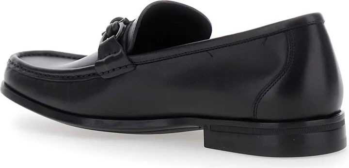 'alain' Black Loafers With Almond Toe And Gancini On The Front In Leather Man - Image 3