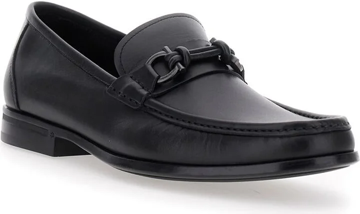 'Alain' Black Loafers With Almond Toe And Gancini On The Front In Leather Man - Image 2