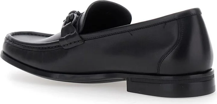 'Alain' Black Loafers With Almond Toe And Gancini On The Front In Leather Man - Image 3