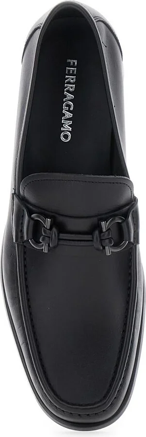 'Alain' Black Loafers With Almond Toe And Gancini On The Front In Leather Man - Image 4