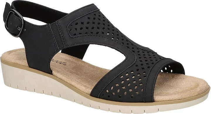 Alba Womens Buckle Faux Leather Wedge Sandals