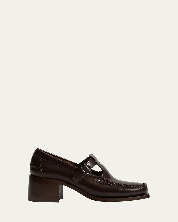 Alber Leather T-Strap Buckle Loafers