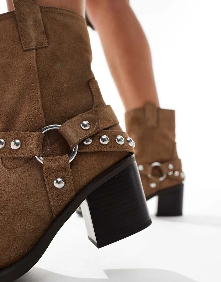 ALDO Albai heeled biker boots in light brown suede - Image 4