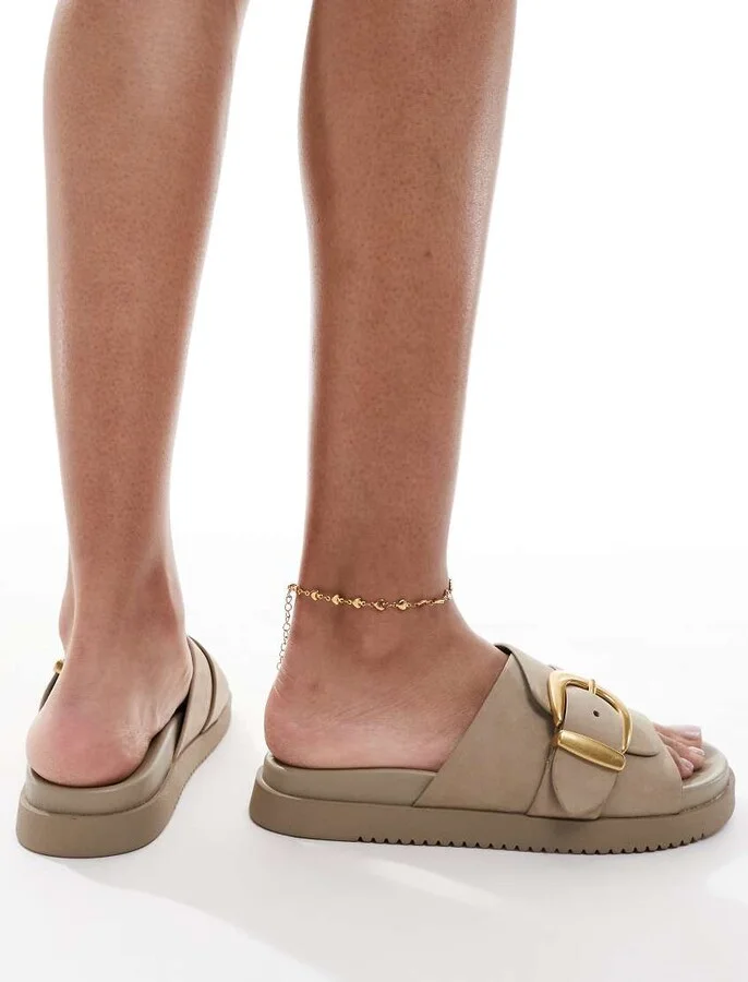 ALDO Alenana footbed flat sandals in beige nubuck - Image 2