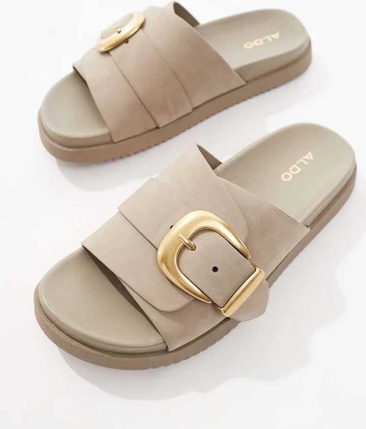 ALDO Alenana footbed flat sandals in beige nubuck - Image 4