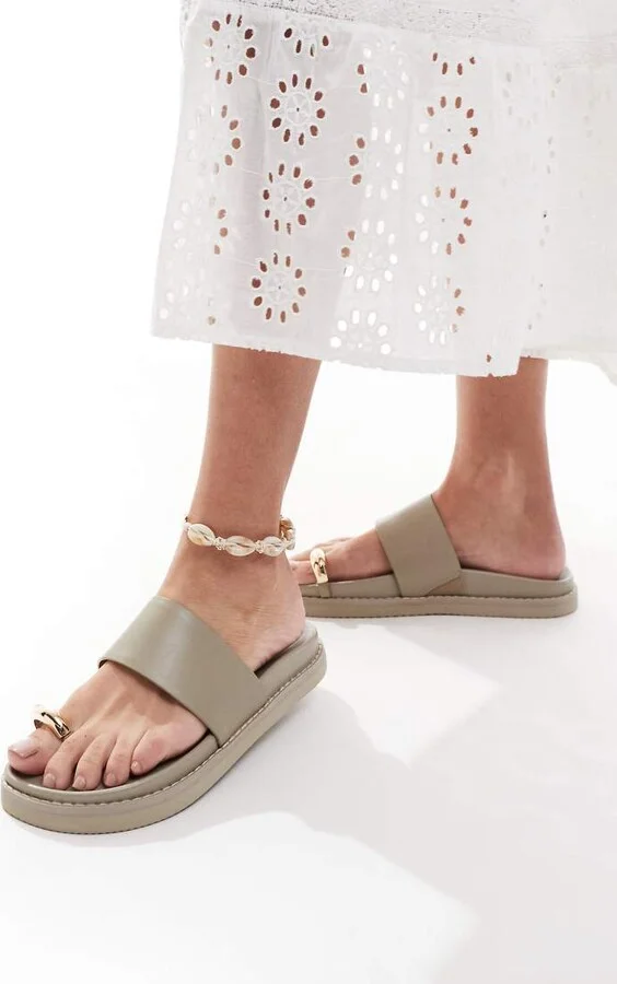 ALDO Beachstroll footbed toe loop sandals in khaki nubuck