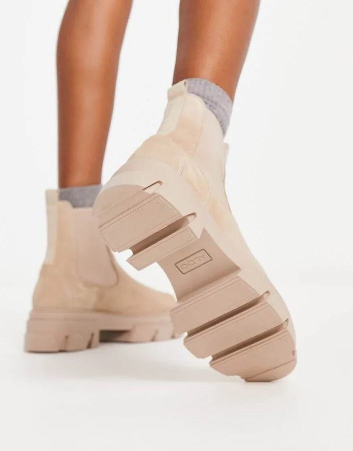 ALDO Bigtrek chunky flat ankle boots in beige leather - Image 2