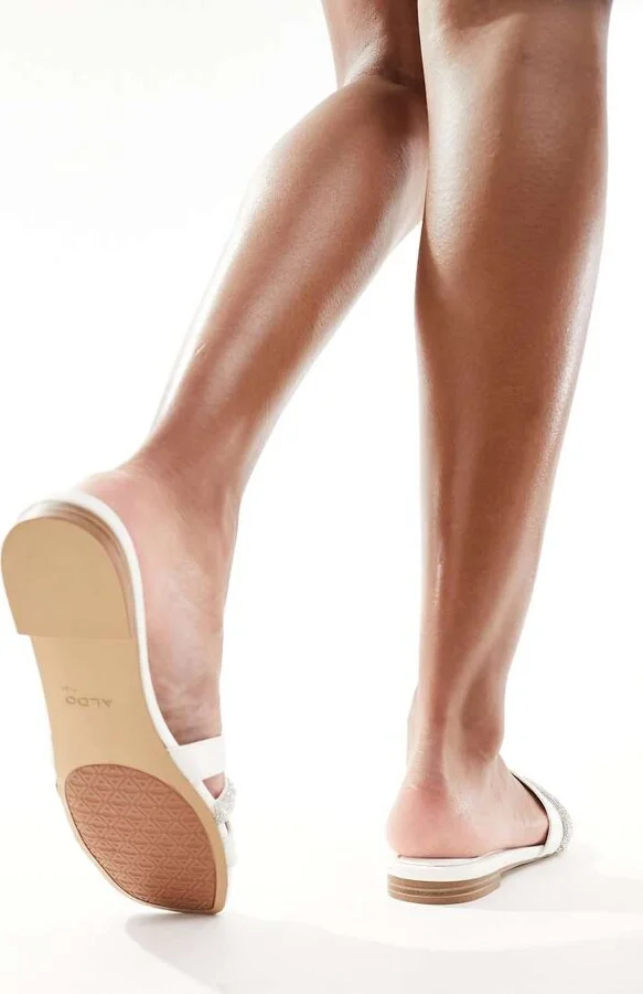 ALDO Deandra embellished flat sandals in white - Image 2