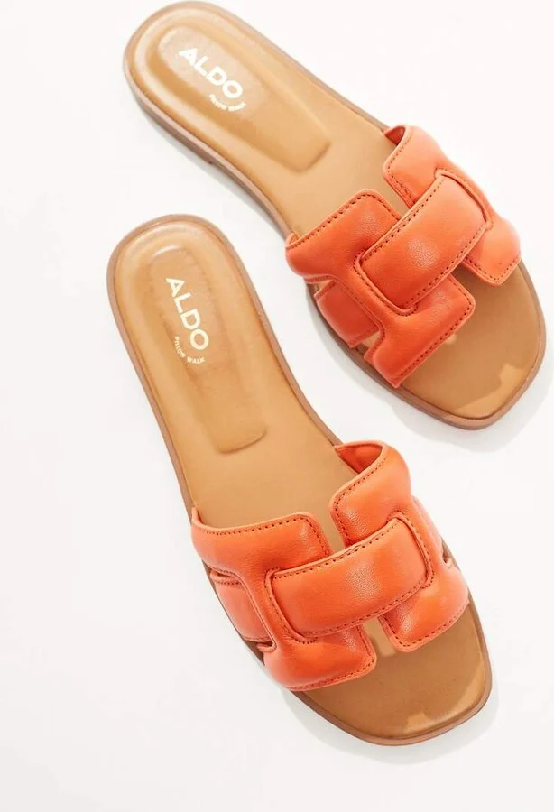 ALDO Elanaa padded flat sandals in orange leather - Image 2