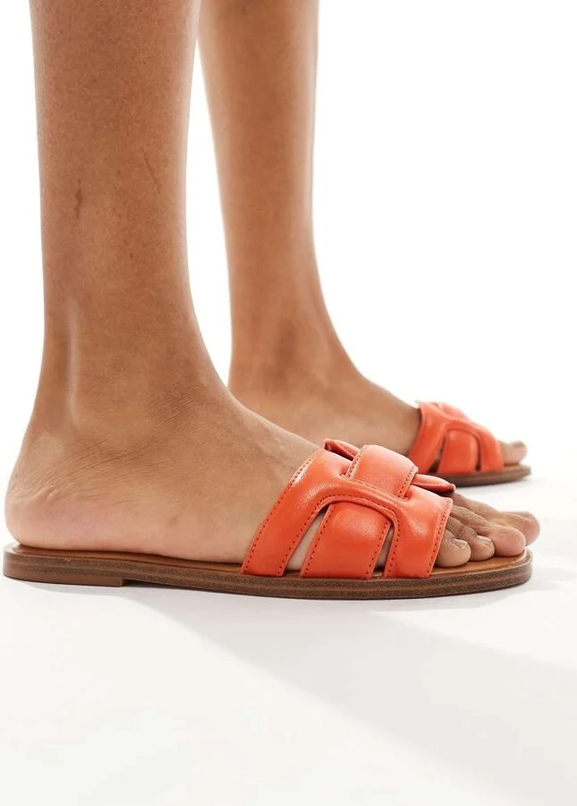 ALDO Elanaa padded flat sandals in orange leather - Image 4
