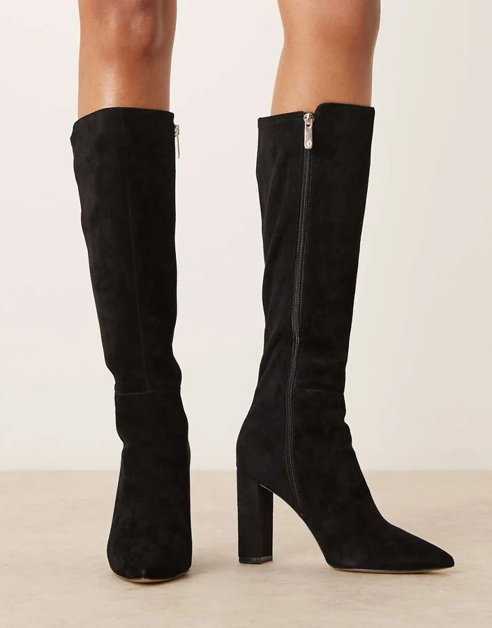 ALDO Electro block heel knee boots in black suede - Image 2