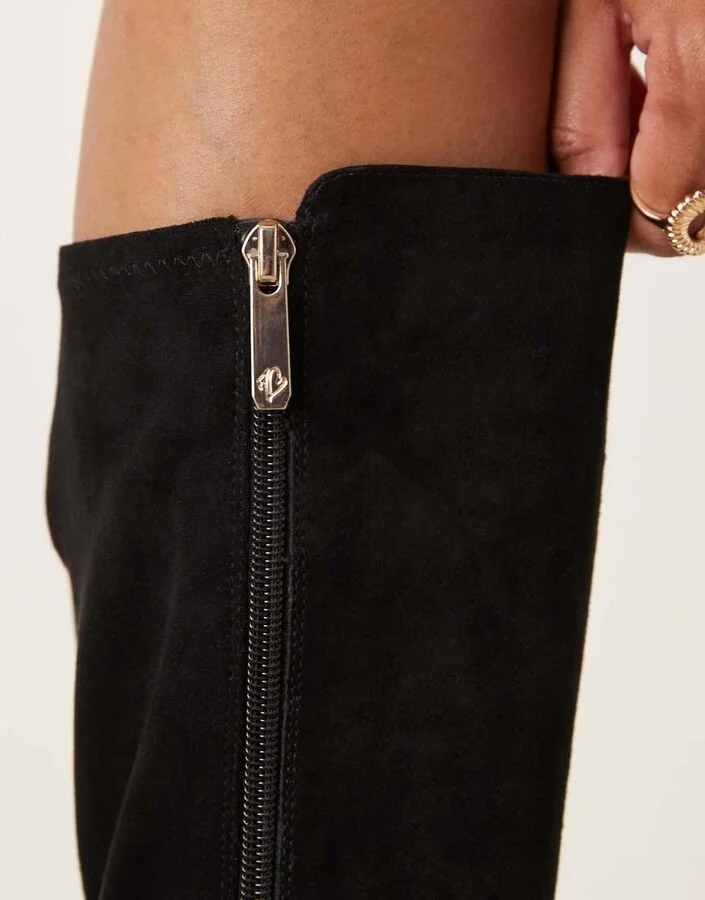 ALDO Electro block heel knee boots in black suede - Image 4