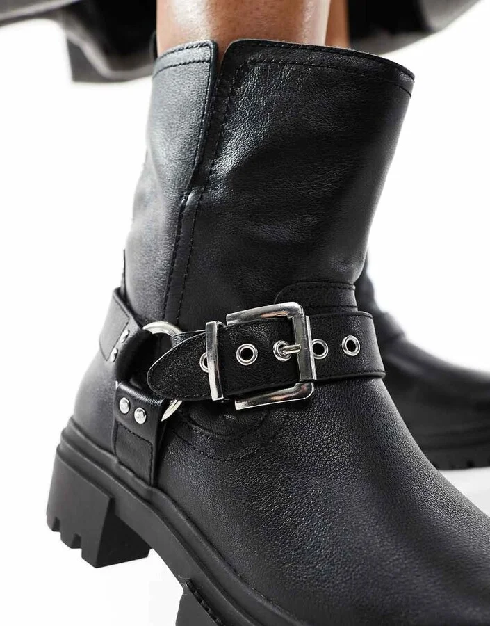 ALDO Harlyy biker ankle boots in black leather - Image 2
