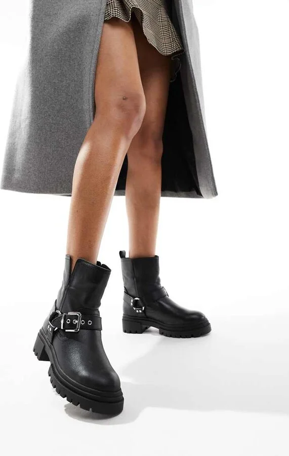 ALDO Harlyy biker ankle boots in black leather - Image 4