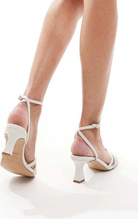 ALDO Kailaya mid heeled sandals in white leather - Image 3