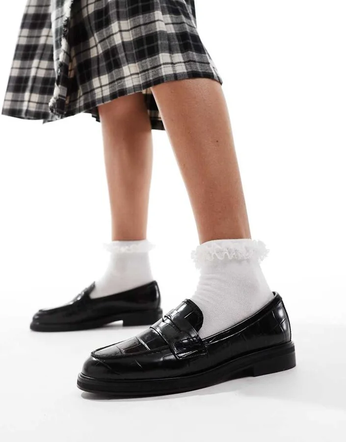 ALDO Lededanten loafers in black leather croc