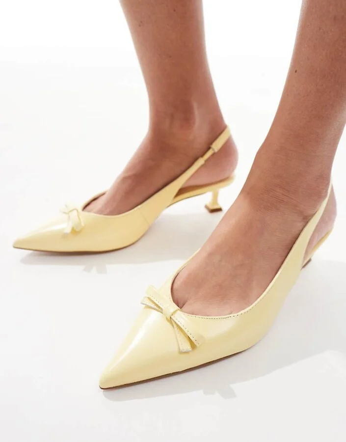 ALDO Luxuriant slingback kitten heeled shoes in yellow leather - Image 2