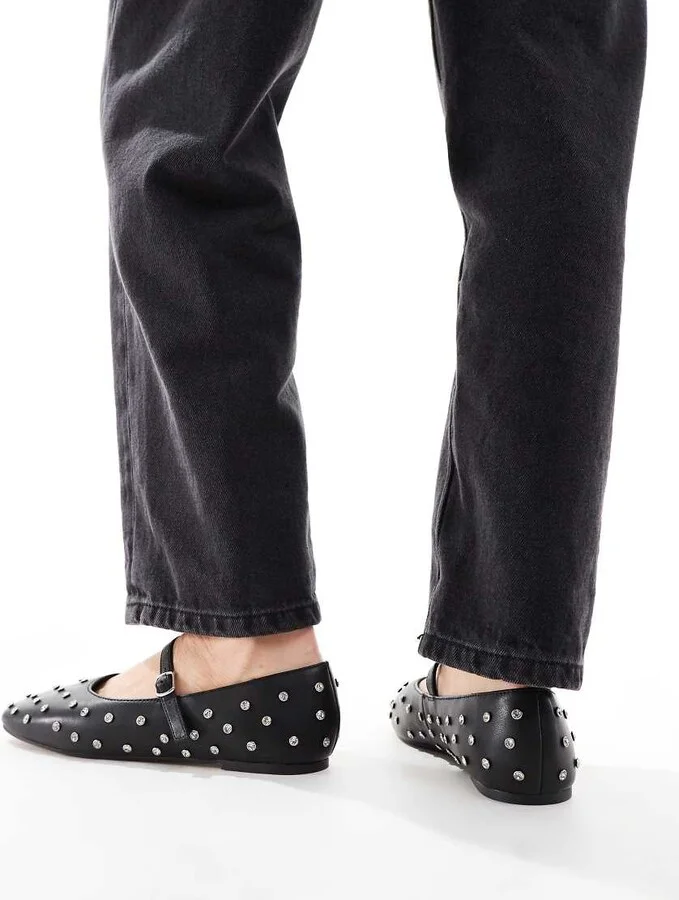 ALDO Marylina Studded Ballet Flats with Buckle in Black Leather - Image 3