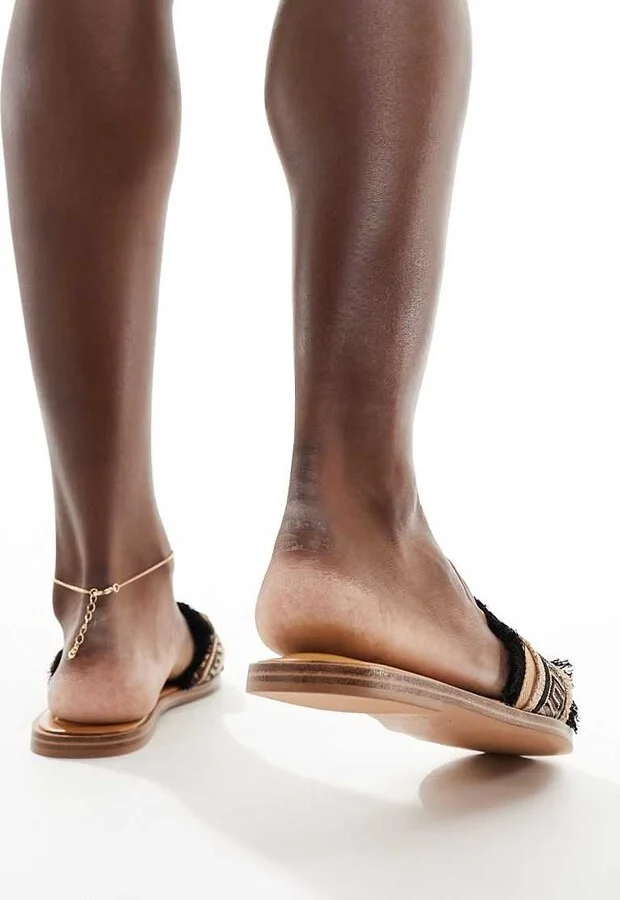 ALDO Nalani fringe flat sandals in black - Image 3