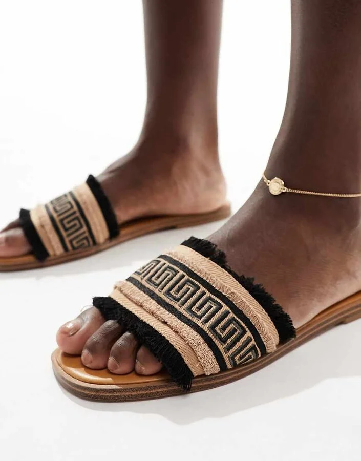 ALDO Nalani fringe flat sandals in black - Image 4