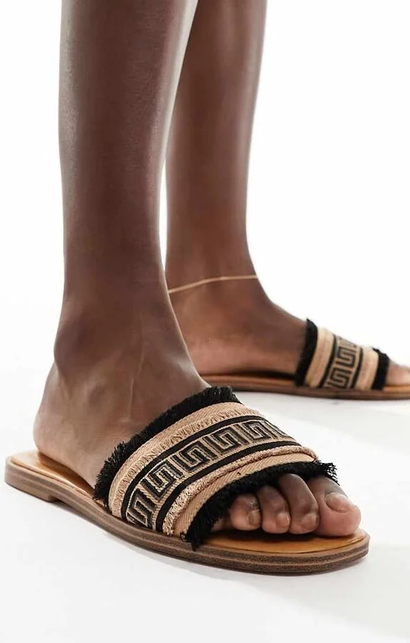 ALDO Nalani fringe flat sandals in black