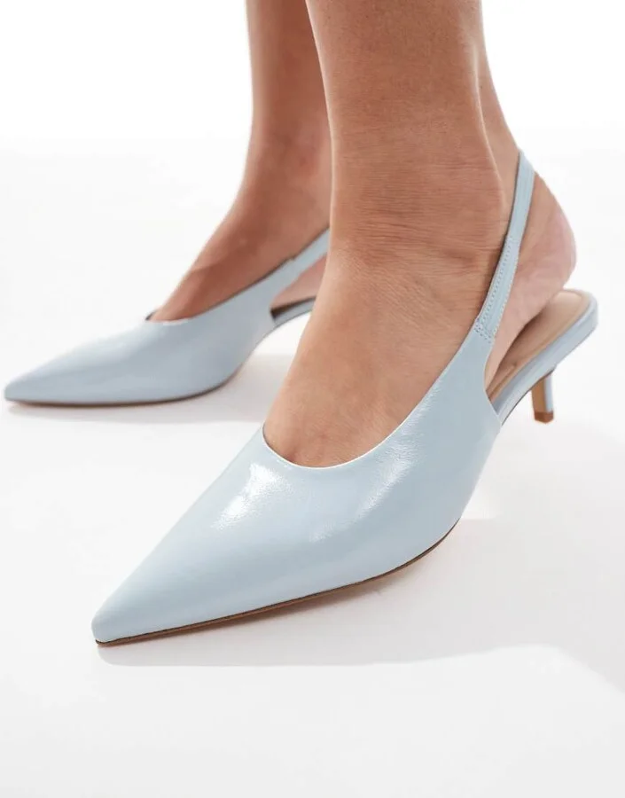 ALDO Oceweth slingback kitten heel shoes in pastel blue leather - Image 2