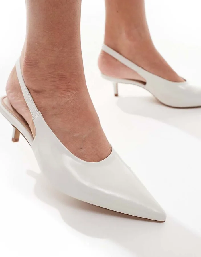 ALDO Oceweth slingback kitten heeled shoes in white leather - Image 3