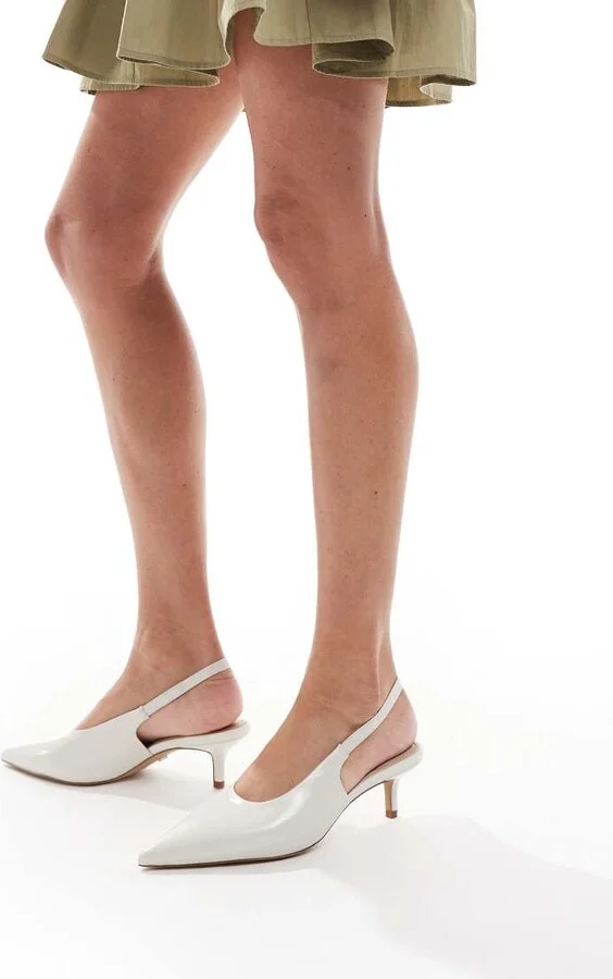 ALDO Oceweth slingback kitten heeled shoes in white leather - Image 4