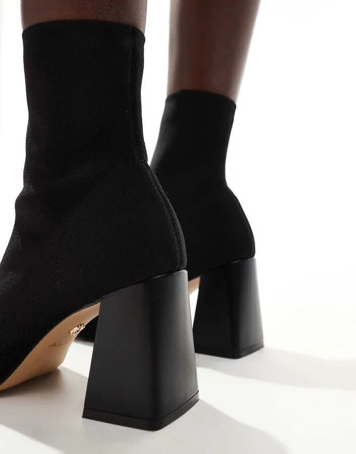 ALDO Rowallan mid heel ankle boots in black knit - Image 2