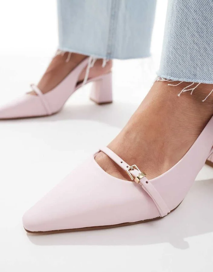 ALDO Skepper slingback block heeled shoes in light pink leather - Image 2