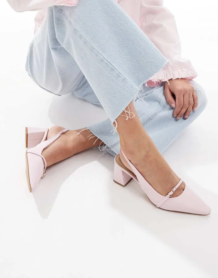 ALDO Skepper slingback block heeled shoes in light pink leather - Image 4