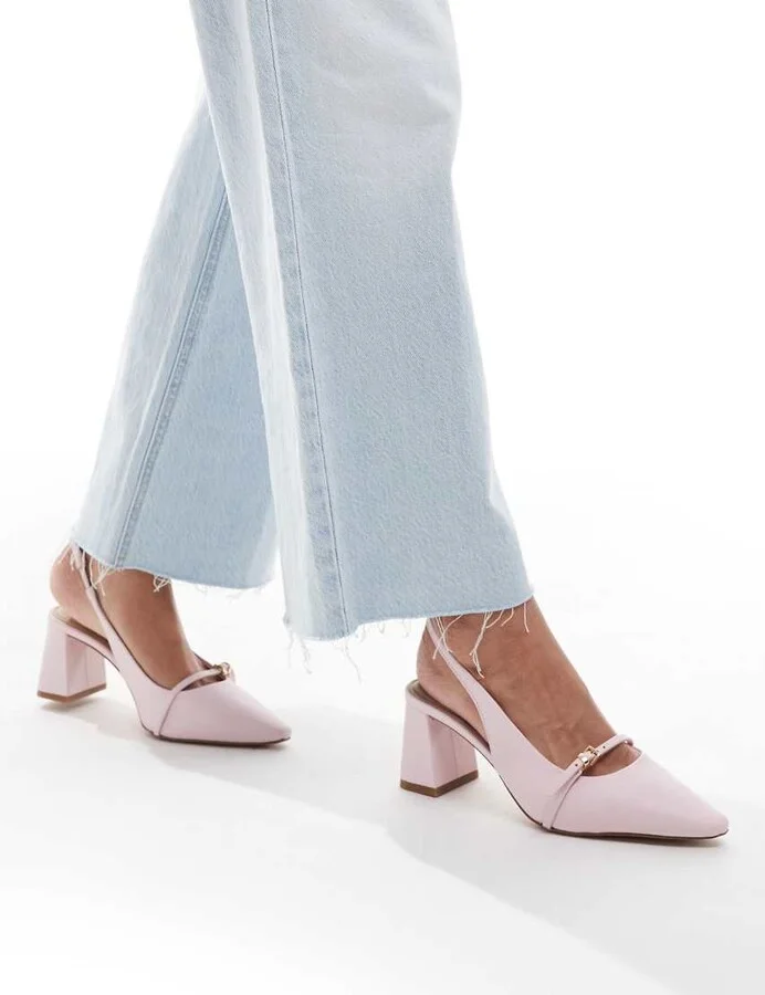 ALDO Skepper slingback block heeled shoes in light pink leather
