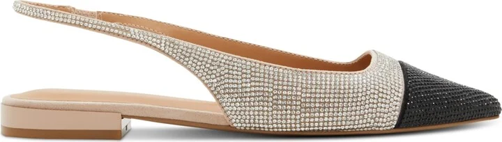Aldo Women's Fleure Slingback Cap-Toe Flats - Black/White Rhinestone - Image 2