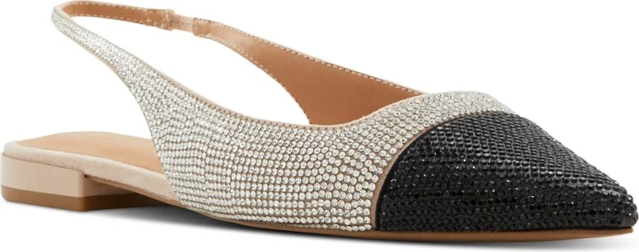 Aldo Women's Fleure Slingback Cap-Toe Flats - Black/White Rhinestone