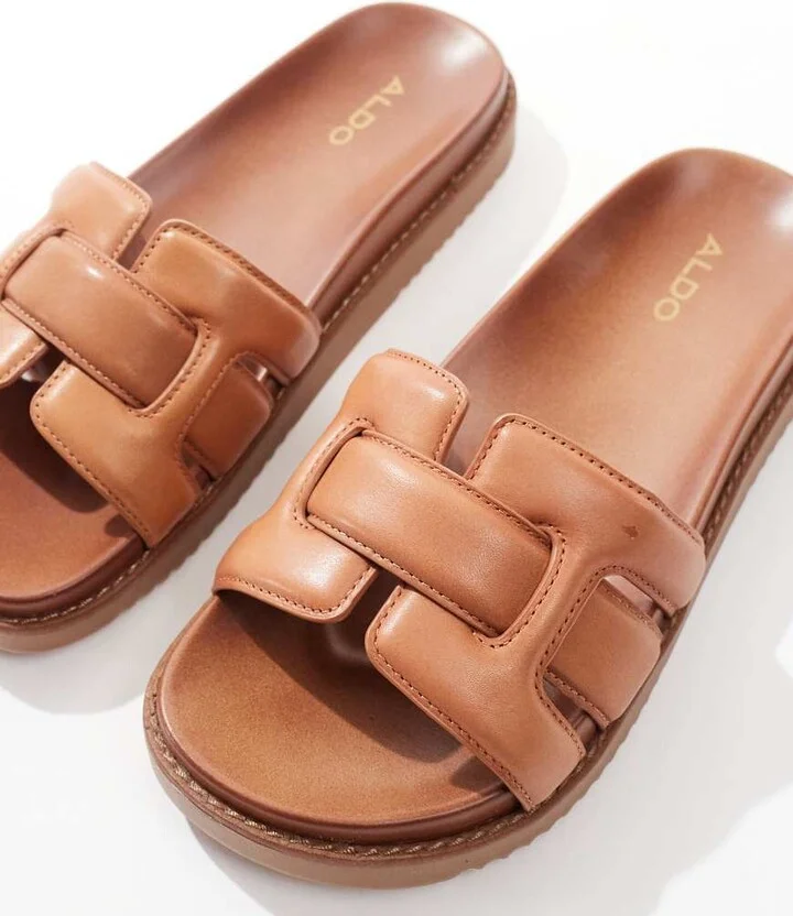 ALDO Wylalaendar padded footbed sandals in medium brown leather - Image 3