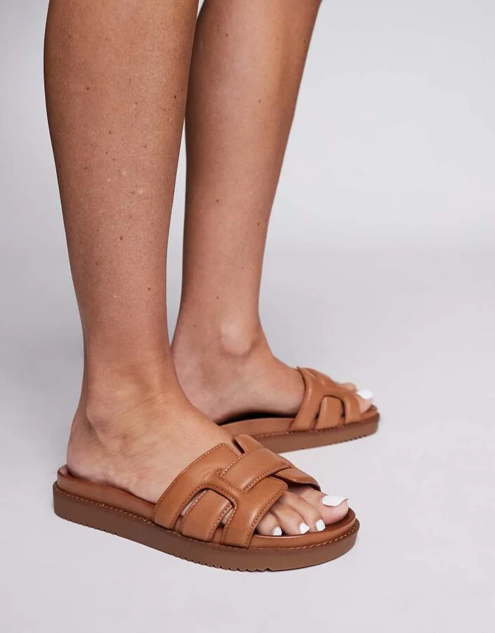 ALDO Wylalaendar padded footbed sandals in medium brown leather - Image 4