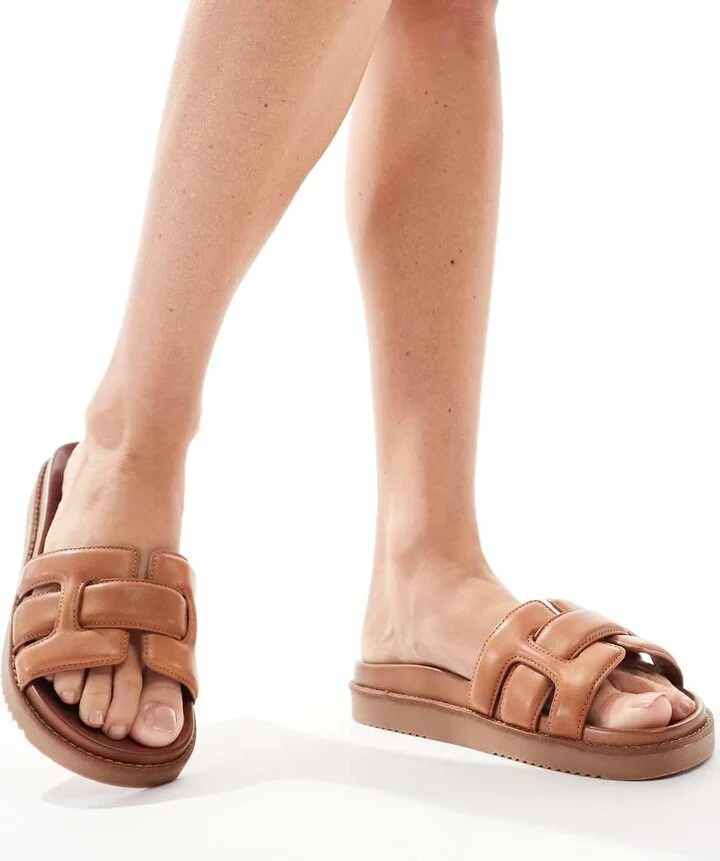 ALDO Wylalaendar padded footbed sandals in medium brown leather