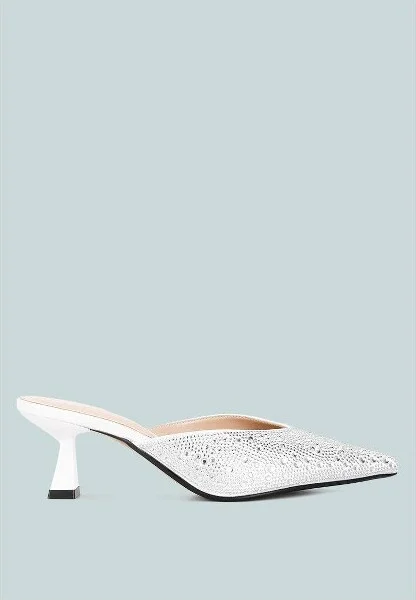 Aldora Rhinestones Embellished Satin Mules Women