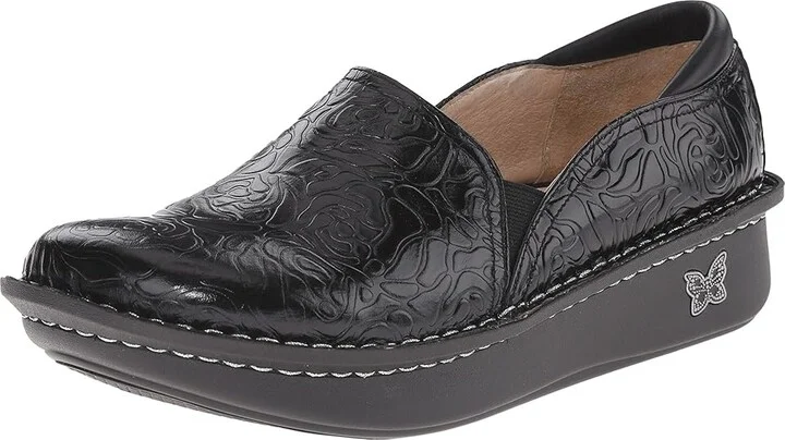 Alegria Debra Professional Women's Slip on Shoes Black Emboss Rose Leather : EU 35 (US Women's 5-5.5) Wide - Image 2