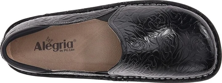 Alegria Debra Professional Women's Slip on Shoes Black Emboss Rose Leather : EU 35 (US Women's 5-5.5) Wide - Image 3