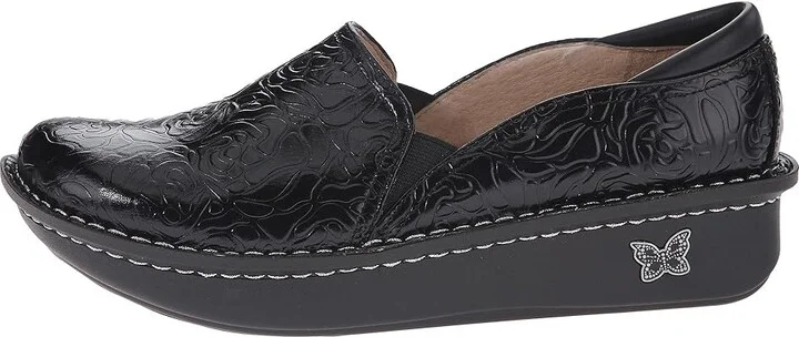 Alegria Debra Professional Women's Slip on Shoes Black Emboss Rose Leather : EU 35 (US Women's 5-5.5) Wide - Image 7