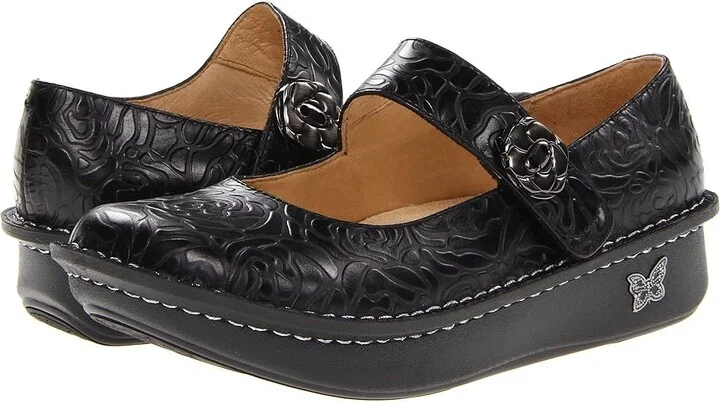 Alegria Paloma Women's Maryjane Shoes Black Embossed Rose : EU 36 (US Women's 6-6.5) Regular, Leather