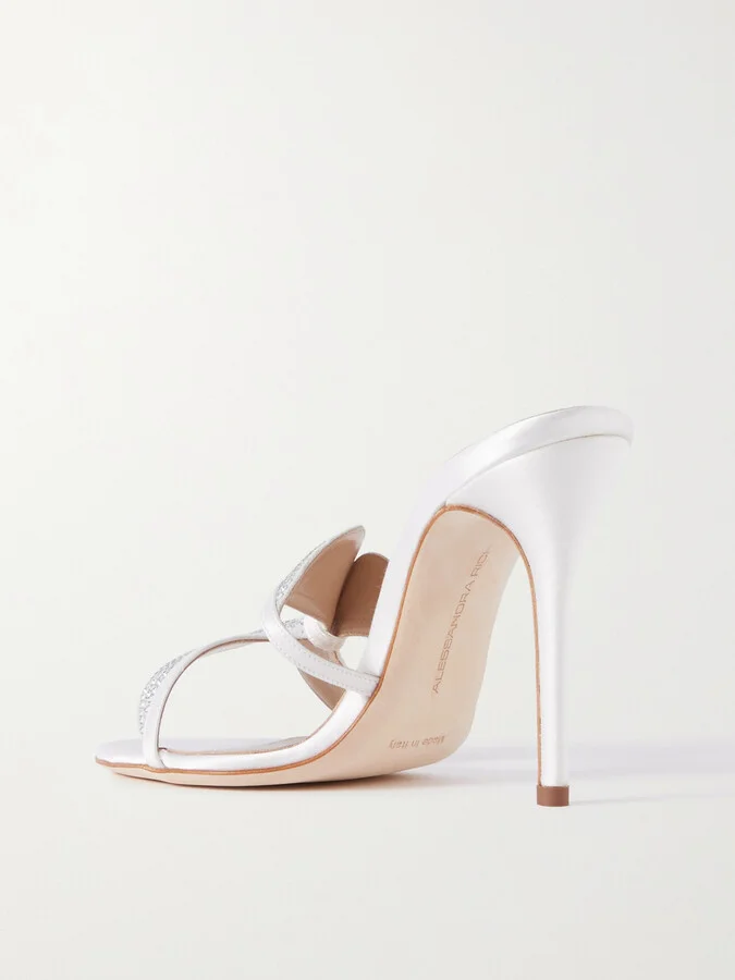 Alessandra Rich - Butterfly Crystal-embellished Silk-satin Mules - White - Image 3