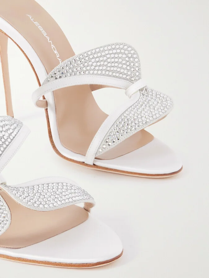 Alessandra Rich - Butterfly Crystal-embellished Silk-satin Mules - White - Image 4