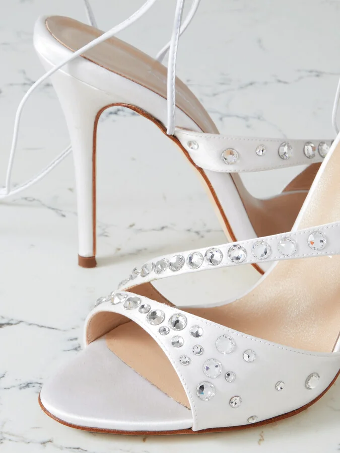 Alessandra Rich - Crystal-embellished Satin Sandals - White - Image 4