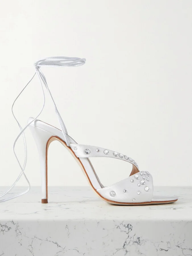 Alessandra Rich - Crystal-embellished Satin Sandals - White