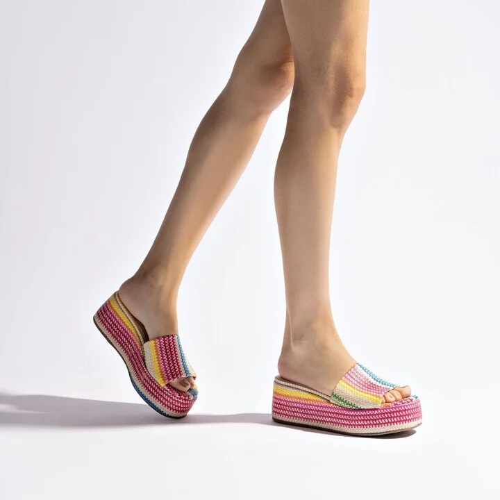Alex Flatform Mule In Rainbow Raffia - Image 8