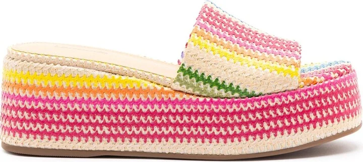 Alex Flatform Mule In Rainbow Raffia